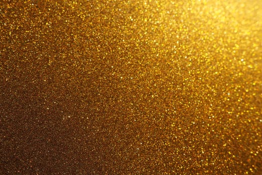 Bokeh light of gold glitters. Golden glitter texture background. Sparkling glitter wrapping paper with sequins and sparkles. Festive golden bokeh and glitter. Beautiful background