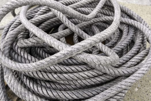 Detail of old and damaged rope for the fishing industry