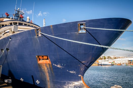January 17 2023, Brest, Bretagne, France : The famous tug named Abeille Bourbon in the port of Brest. The Abeille Bourbon is a French intervention, assistance and salvage tug, sister ship of the Abeille Liberté, 80 meters long with a pulling force of 200 tons