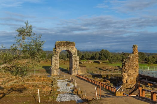Caceres, Spain, 18 December 2022: Roman ruins of Caparra, Roman city of Caparra in province of Caceres