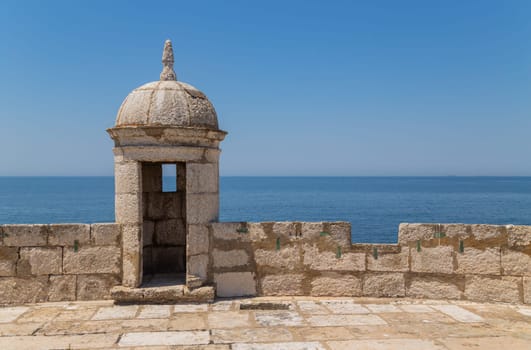 Bugio Lighthouse detail, situated on an island in the estuary of the Tagus River. Lisbon, Portugal