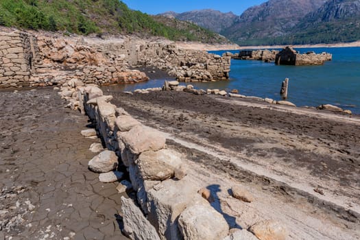 Old ruins of Vilarinho das Furnas, was a village, located in Campo de Geres, Terras de Bouro, on margins of River Homem, in 1972, it was intentionally submerged.
