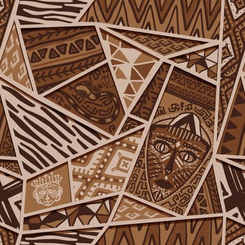 Seamless pattern with African ornaments. drawing with an endless design of primitive rock paintings. The theme of black culture.