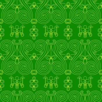 Cool trendy pattern with clover. Bright shamrock leaves on a green background. Hand-drawn seamless pattern. Cute saint patrick fashion print.