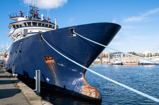 January 17 2023, Brest, Bretagne, France : The famous tug named Abeille Bourbon in the port of Brest. The Abeille Bourbon is a French intervention, assistance and salvage tug