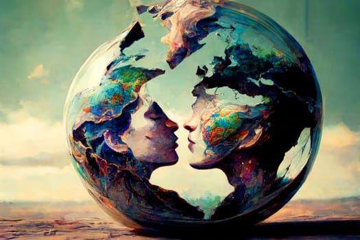 A fantastic sphere shows the contours of the earth.