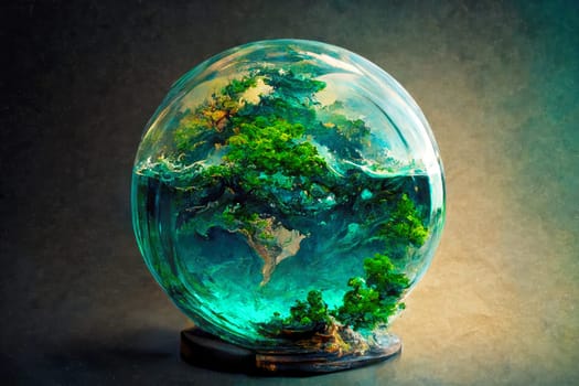 A fantastic sphere shows the contours of the earth.