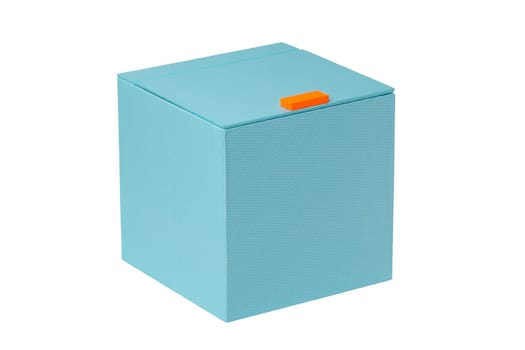 Gift box isolated. Closed blue cardboard box or kraft paper box with magnetic closure. Clipping path. Birthday, Valentine's Day, anniversary or other holiday.