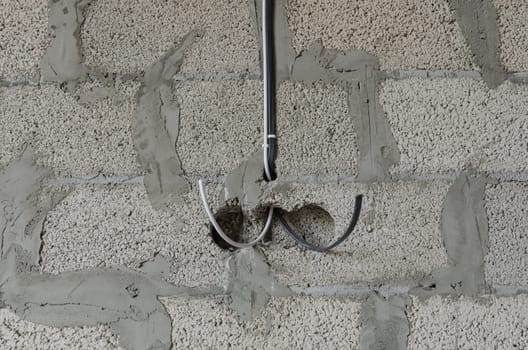 Electrical wiring power and internet cable during the construction of a private residential building