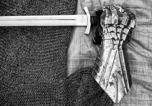 Detail of ancient medieval weapons, war and crime