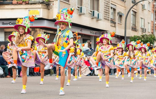 Badajoz, Spain, sunday. February 19 2023. Parade through the streets of Badajoz, group called Los infectos acelerados