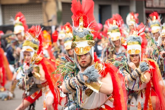 Badajoz, Spain, sunday. February 19 2023. Parade through the streets of Badajoz, group called los infectos acelerados