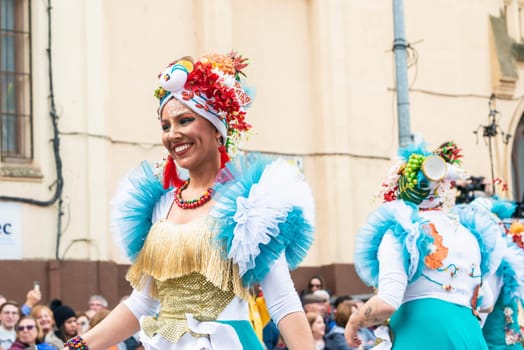 Badajoz, Spain, sunday. February 19 2023. Parade through the streets of Badajoz, group called Marabunta