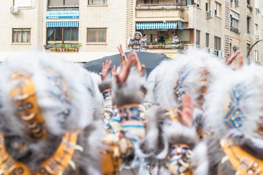Badajoz, Spain, sunday. February 19 2023. Parade through the streets of Badajoz, group called El Vaivén