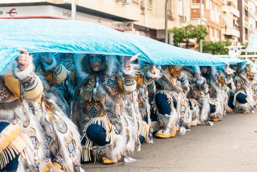 Badajoz, Spain, sunday. February 19 2023. Parade through the streets of Badajoz, group called El Vaivén