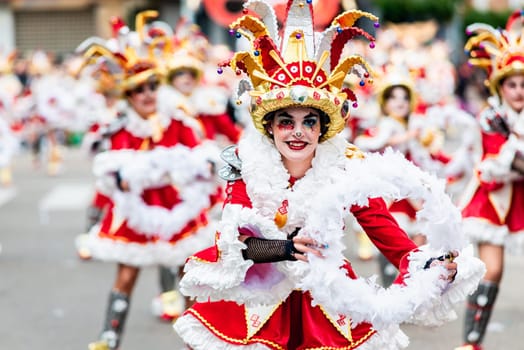 Badajoz, Spain, sunday. February 19 2023. Parade through the streets of Badajoz, group called Los Rikis