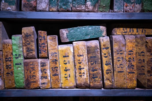 January 17 2023 Brest, Finistere, France : Old printing company with old  lithography stones