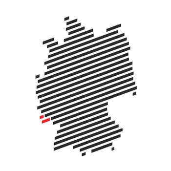 Modern diagonal black stripe map of Germany showing Federal State of Sarland