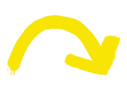 Yellow hand drawn arrow with curve