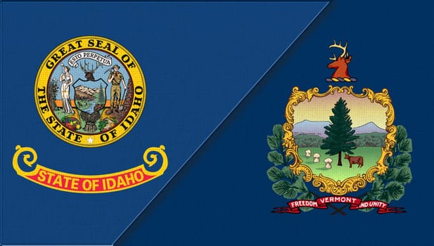 Sports competition. sports match between Idaho and Vermont. Sportive competition. Flags of Idaho and Vermont. Doudle flags of Idaho and Vermont on fabric surface. symbol of states on fabric texture