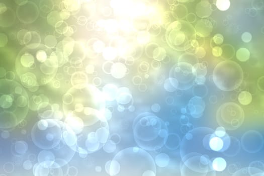 Abstract bright gradient motion spring or summer landscape texture background with natural green blue bokeh lights and yellow bright sunny sky. Beautiful backdrop with space for design.