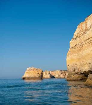 Rock formations on the Algarve coast in Portugal