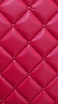 The surface texture of artificial leather in red, stitched in the form of rhombuses, squares, rectangles. Quilted eco-leather. High quality photo