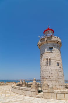 Bugio Lighthouse, situated on an island in the estuary of the Tagus River. Lisbon, Portugal