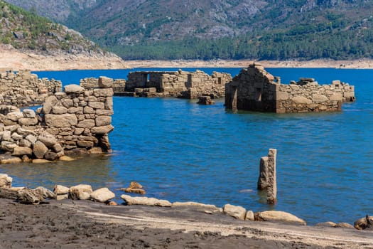 Old ruins of Vilarinho das Furnas, was a village, located in Campo de Geres, Terras de Bouro, on margins of River Homem, in 1972, it was intentionally submerged.