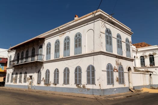 Dakar, Senegal: 28 January 2019: Colonial houses on the waterfront, Goree Island, Senegal