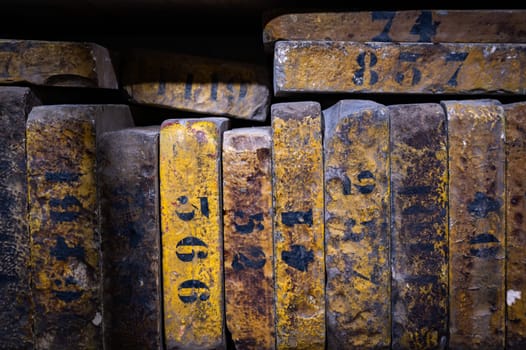 January 17 2023 Brest, Finistere, France : Old printing company with old  lithography stones