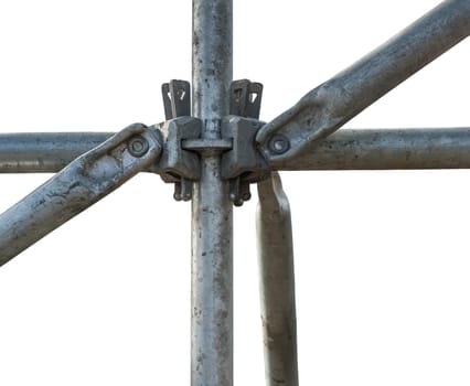 Close up scaffolding of a pipe clamp, isolated