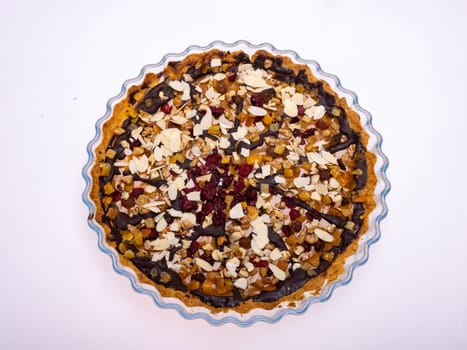 Homemade tart with chocolate and fruit