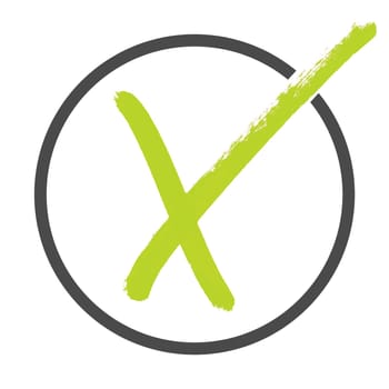 Survey or voting icon showing hand drawn green x in circle