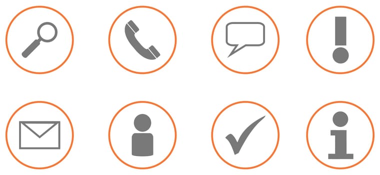 8 contact or business icons in red circles