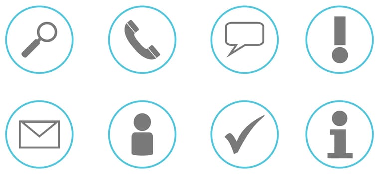 8 contact or business icons in blue circles