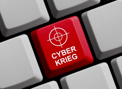 Cyber War in german language on red computer keyboard 3D illustration