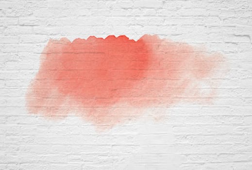 Old weathered brick white wall background texture with red graffiti