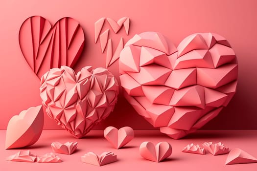 generative ai illustration of paper hearts in different sizes in pink on pink background for mothers day or valentines day
