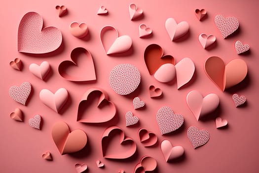 generative ai illustration of paper hearts in different sizes in pink on pink background for mothers day or valentines day