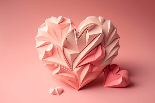 generative ai illustration of paper hearts in different sizes in pink on pink background for mothers day or valentines day