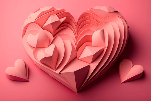 generative ai illustration of paper hearts in different sizes in pink on pink background for mothers day or valentines day