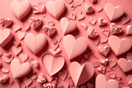 generative ai illustration of paper hearts in different sizes in pink on pink background for mothers day or valentines day