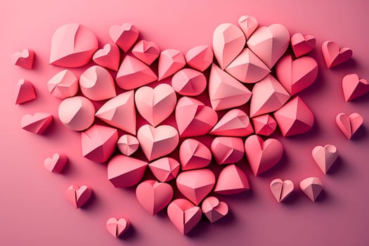 generative ai illustration of paper hearts in different sizes in pink on pink background for mothers day or valentines day