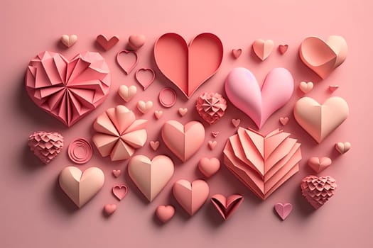 generative ai illustration of paper hearts in different sizes in pink on pink background for mothers day or valentines day