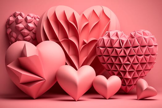 generative ai illustration of paper hearts in different sizes in pink on pink background for mothers day or valentines day