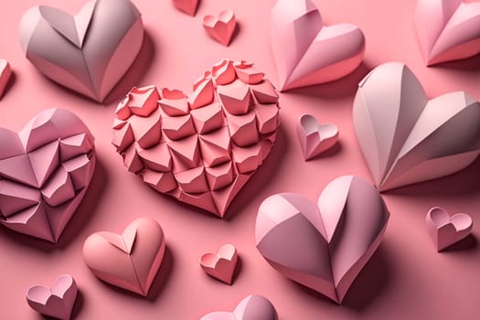 generative ai illustration of paper hearts in different sizes in pink on pink background for mothers day or valentines day