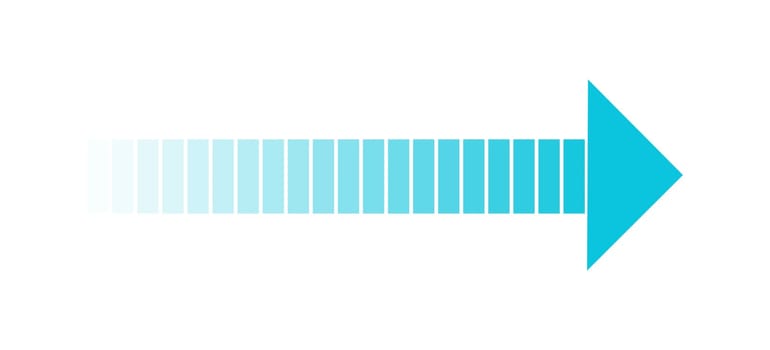 Long blue arrow with gradient color showing direction