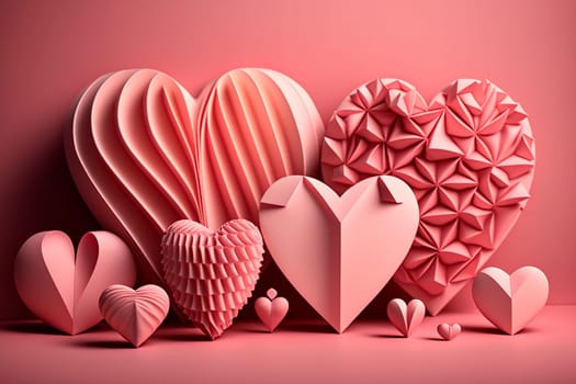 generative ai illustration of paper hearts in different sizes in pink on pink background for mothers day or valentines day
