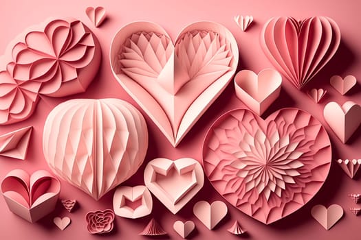 generative ai illustration of paper hearts in different sizes in pink on pink background for mothers day or valentines day